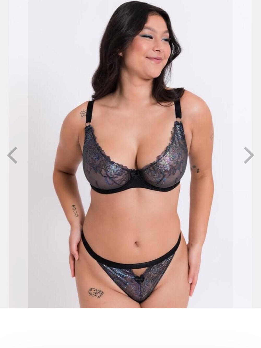 Curvy Kate Sheer Lace Underwire Bra and Thong Set - Black Iridescent
